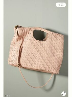 Anthropologie Cara Large Woven Soft Pink Faux Leather Crossbody Bag
